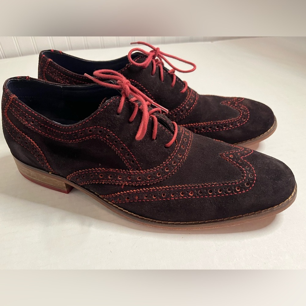 Cole Haan Nike Air Men’s 10.5 Suede Brown Oxford Wingtip Shoes Dress Casual